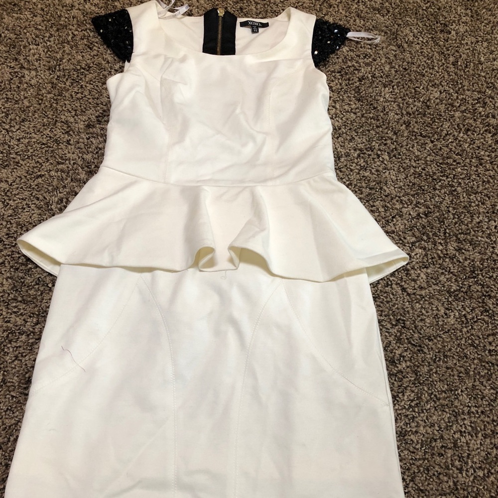 Knee length white and black formal dress